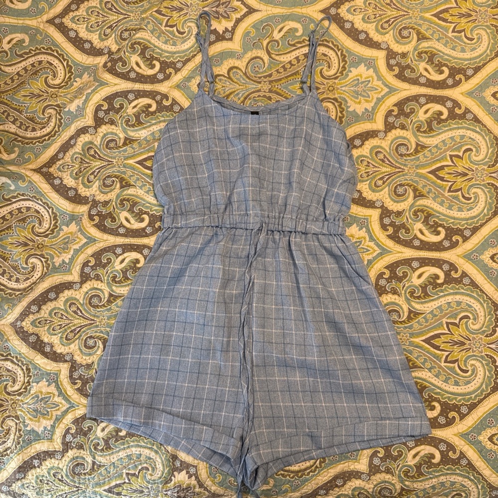 Zaful Blue Plaid Romper Size 6